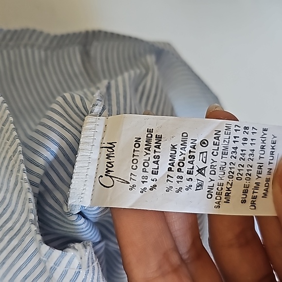 Women Blue & white stripes long sleeve button down shirt - Picture 6 of 8